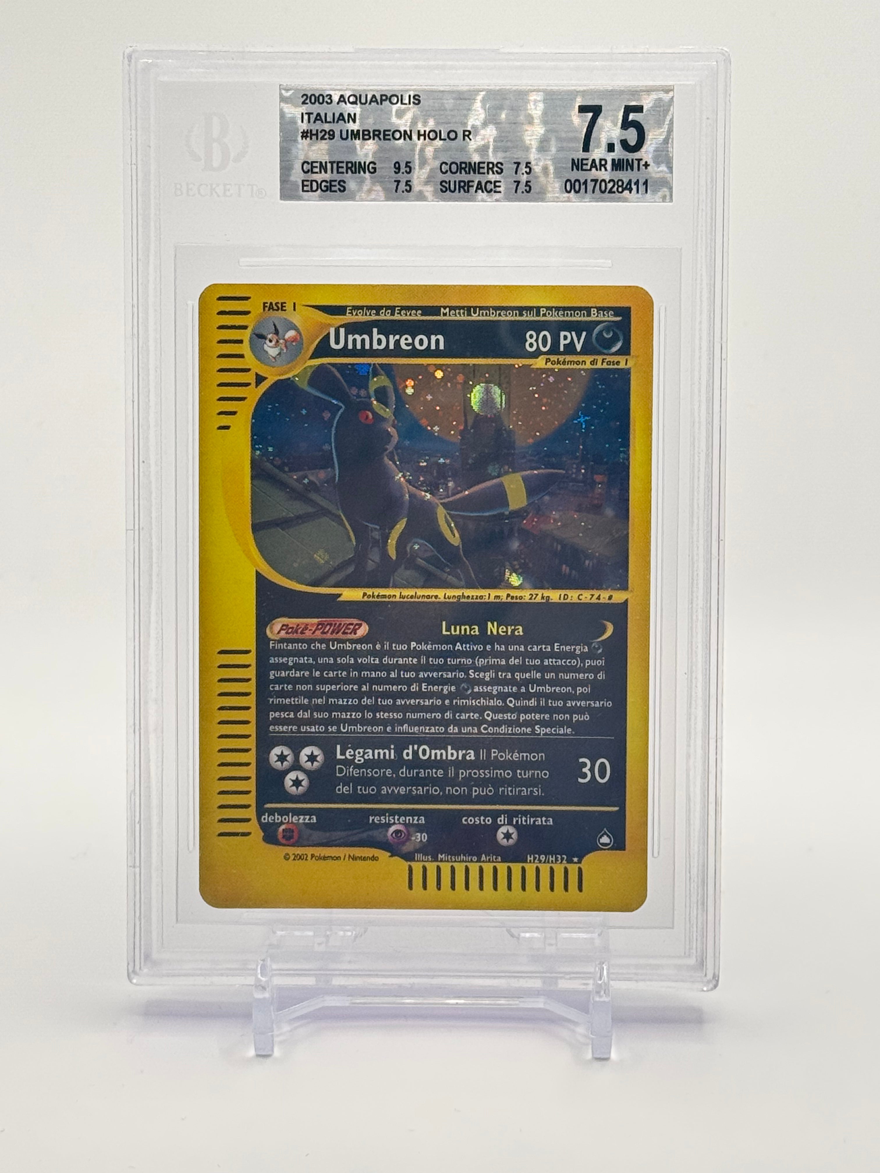 Umbreon Holo R #H29 - Aquapolis Italian 2003 - Graded 7.5 Near Mint+
